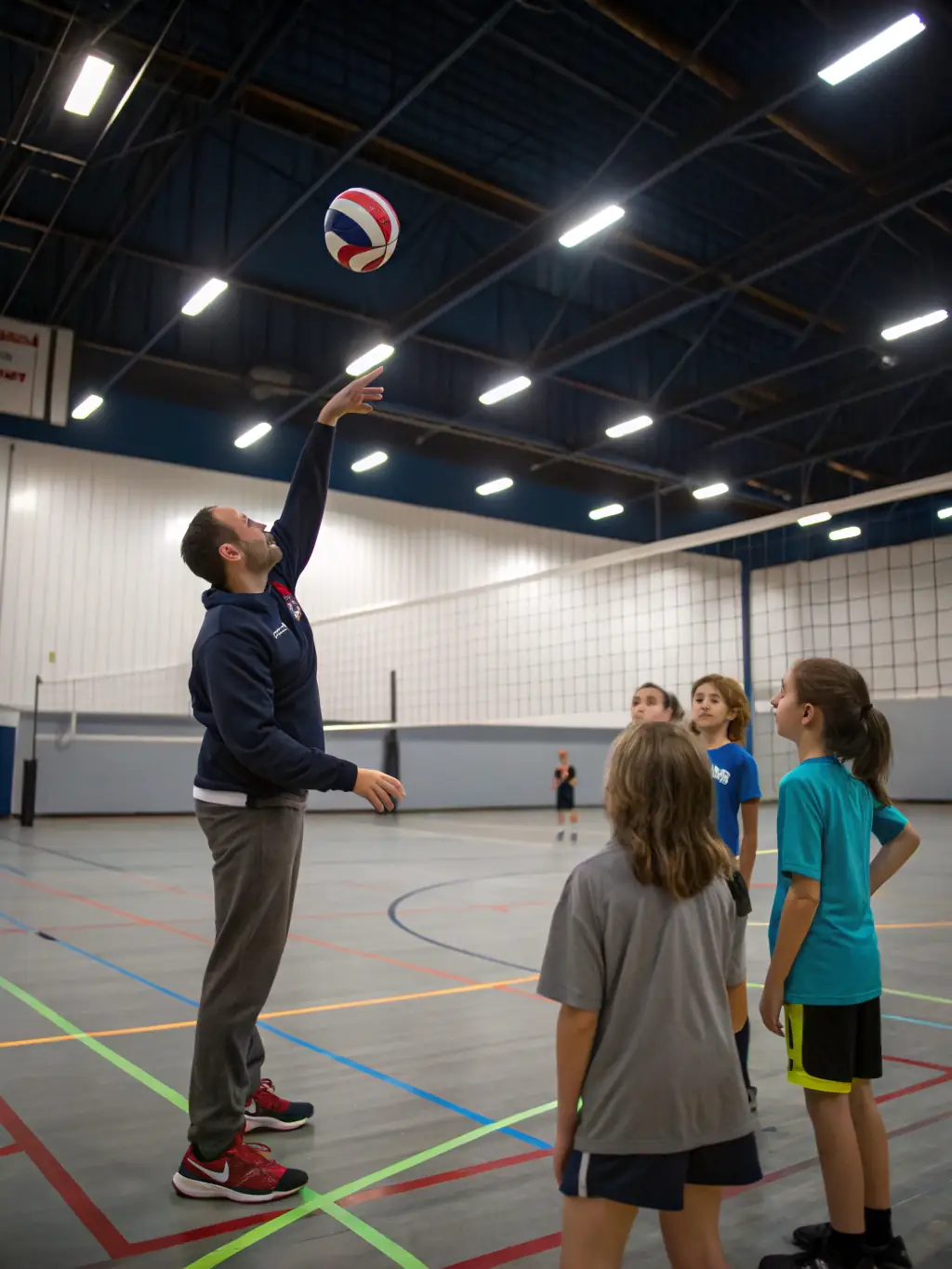 An image of a coach providing personalized training to a volleyball player, emphasizing technique and strategy.